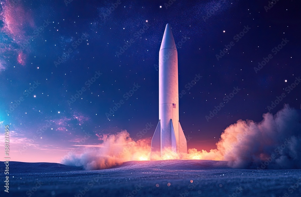 Fototapeta premium Rocket launch into starry night