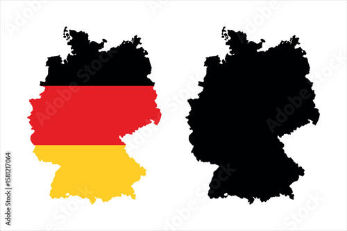 Germany map outline with national flag colors and black silhouette