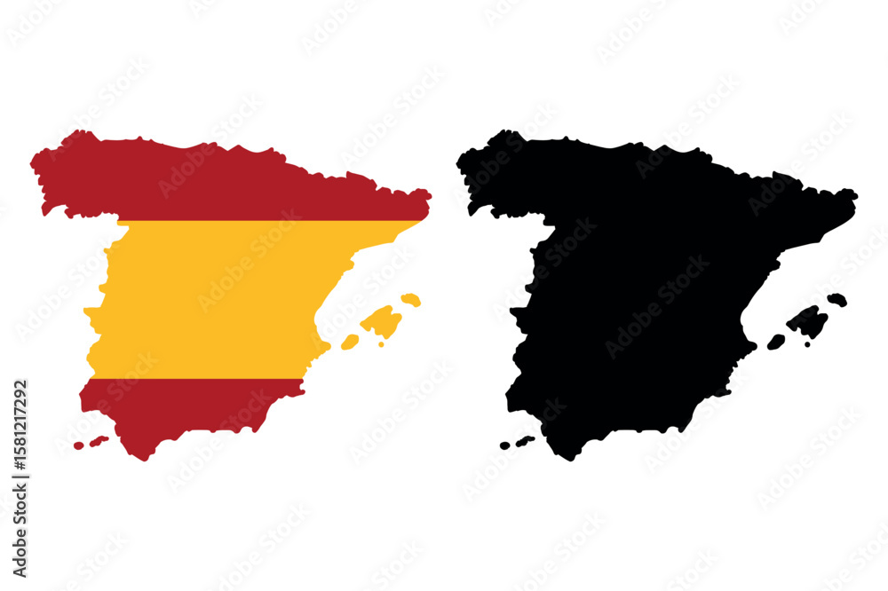 Fototapeta premium Outline map of spain featuring the spanish flag and a black silhouette