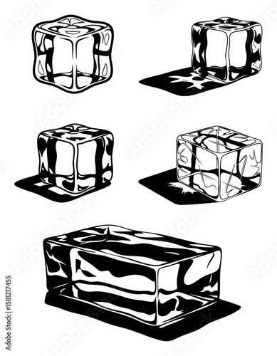 Minimalist black and white illustration of ice collection