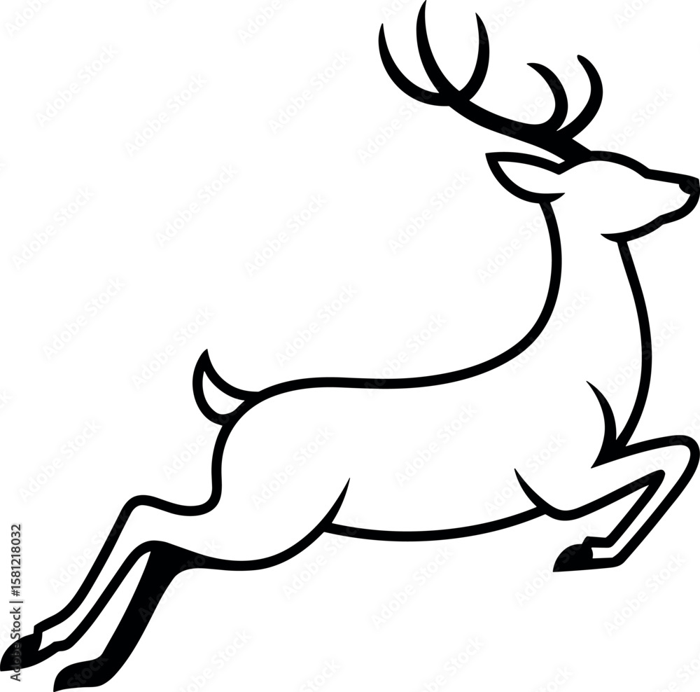 Fototapeta premium Black Line Art Deer Leaping Gracefully jump white