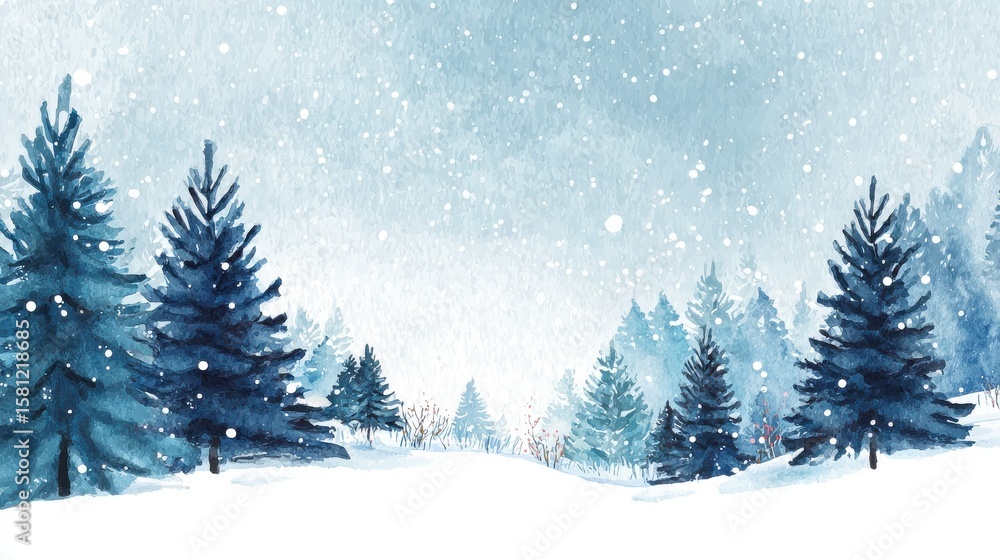 Fototapeta premium Winter background vector. Hand painted watercolor drawing for Christmas. and Happy New Year season. Background design for invitation, cards, social post, ad, cover, sale banner and invitation., no lo