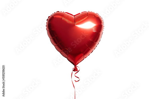 Shiny red heart shaped balloon with a curled ribbon isolated on transparent background
