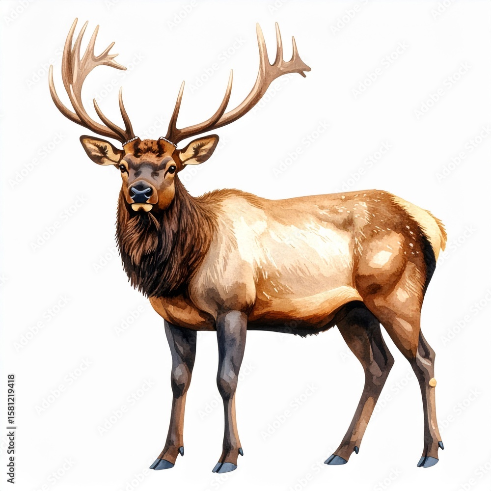 Fototapeta premium Pixelated Illustration of a Brown Elk with Large Antlers on White Background