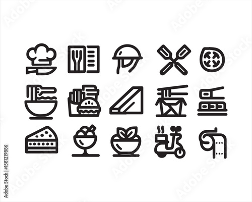 Restaurant, bold line icons 