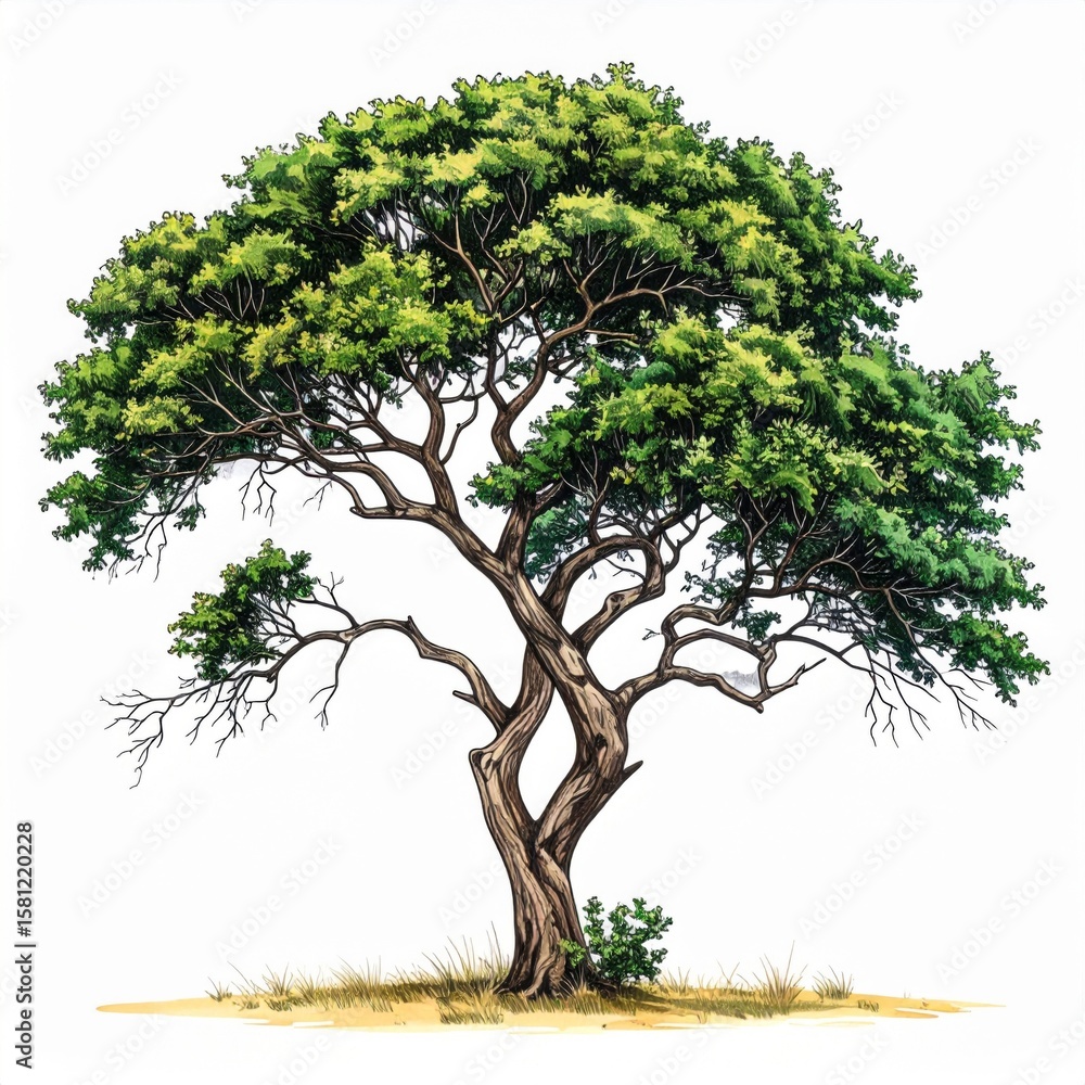 custom made wallpaper toronto digitalIsolated Tree with Green Leaves and Twisted Trunk on a White Background