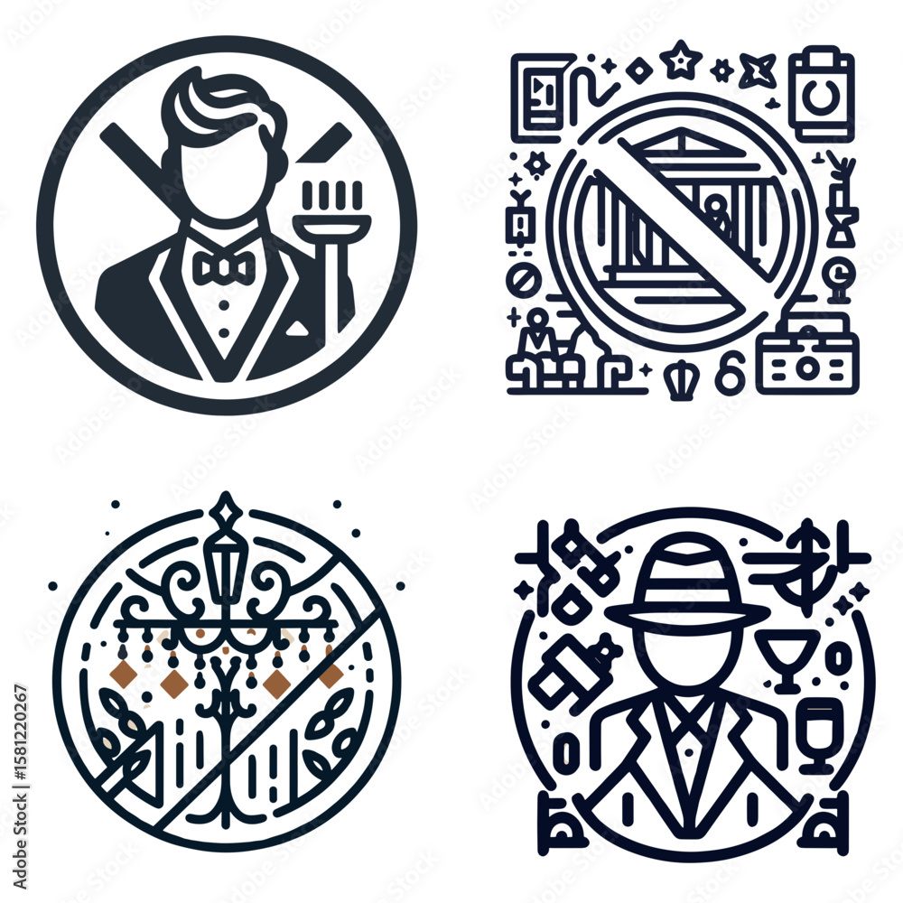 Naklejka premium Set of Icon of prohibition signs with service and luxury themes 