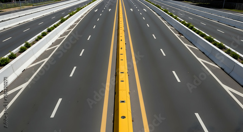 Elevated View Of Multi Lane Highway With Geometric Road Markings