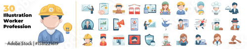 Worker Profession illustrations. Collection of worker, profession, occupation, professional, job, service, career, nurse etc