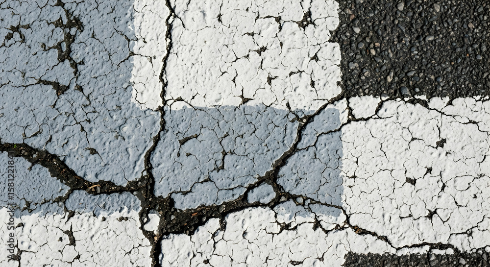 Fototapeta premium Distressed Concrete Surface With Abstract Geometric Pattern And Crack Lines