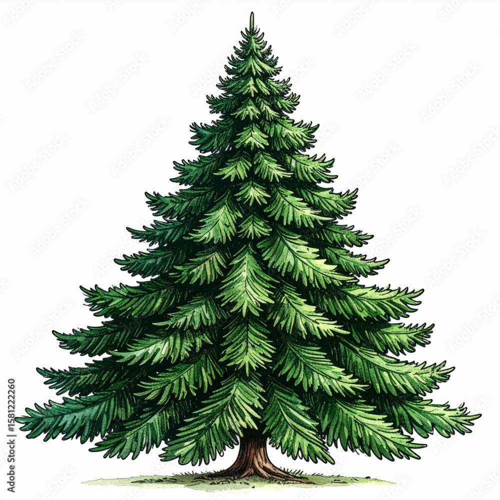 Fototapeta premium Isolated Detailed Illustration of Evergreen Tree on a White Background