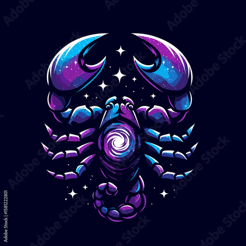 Vibrant Scorpio zodiac illustration with galactic scorpion glowing in cosmic colors against starry night sky for mystical astrology and deep celestial symbolism