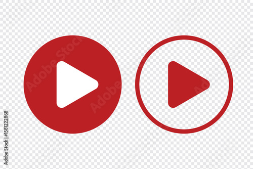 Play button icon set. Start audio or video action symbol. Video player concept . Red Play button Icon. Elements for video player. Pause, click or record button. Video player icon in red color. Eps 10