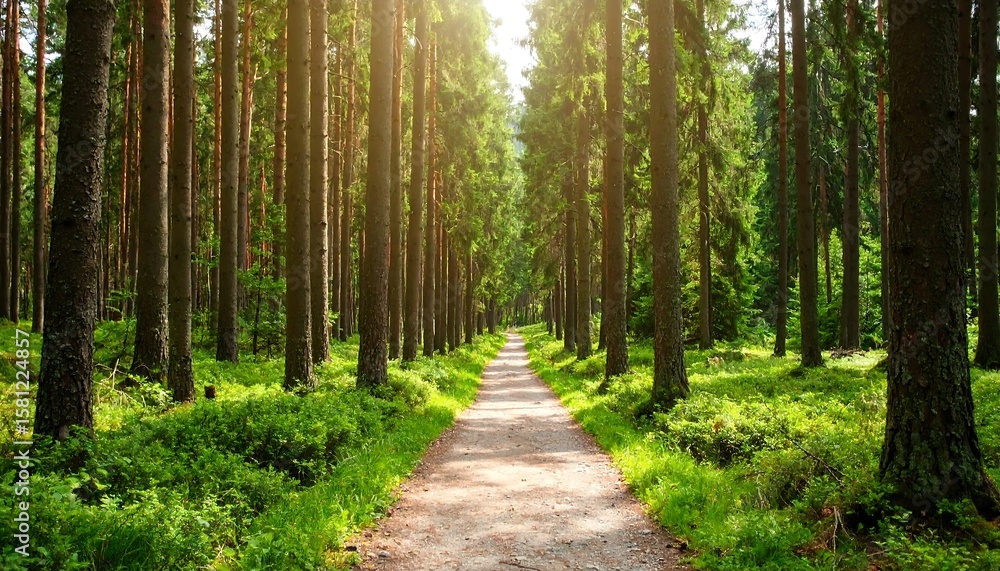 Fototapeta premium Sunlight path through a forest
