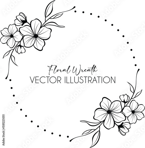 Elegant floral circular wreath for logo branding, wedding invitation and packaging label