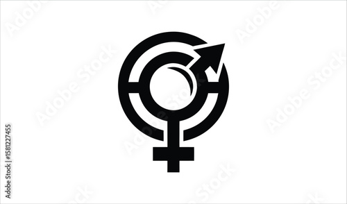 Interlocking gender symbols representing equality and unity in a modern design