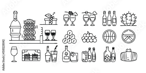 Set of 20 wine and grape icons vector