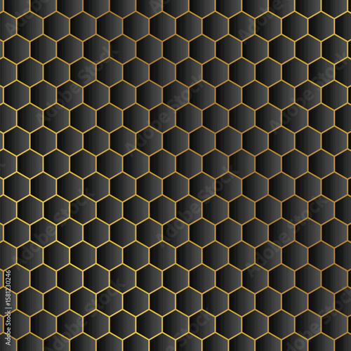 Elegant Black and Gold Hexagon Elegant Pattern Background, Modern Luxury Geometric Vector Design, Abstract Honeycomb Texture for Wallpaper, Branding, Packaging, Fabric, or Premium Decor.