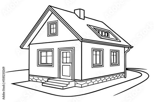 Miniature House Icon Vector in Clean Line Drawing for Architecture Design