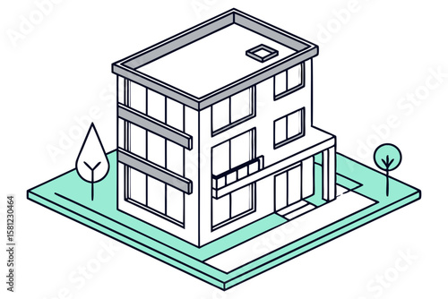 Top View of Modern Apartment Building in Clean Architectural Vector Style