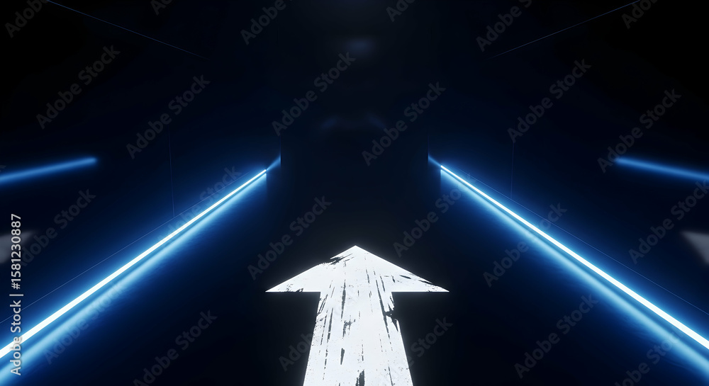 Fototapeta premium Futuristic Glowing Arrow and Neon Lights Leading to an Uncharted Destination