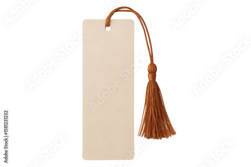 Blank bookmark with brown tassel on transparent background