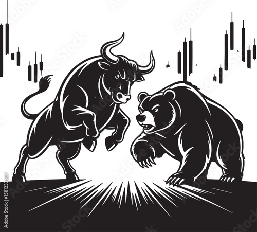 Bull and Bear Market Stock Trading Illustration