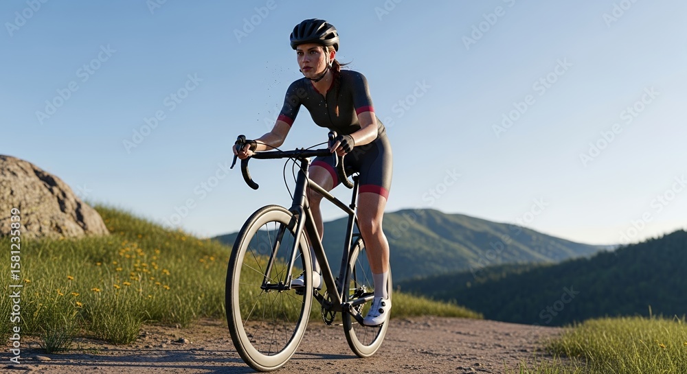 Fototapeta premium Cycling Woman on Road Bike Outdoor Sport Summer Landscape