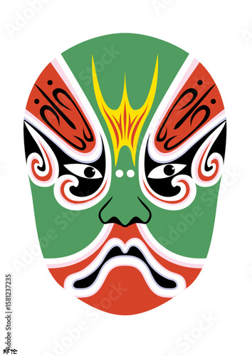 Chinese Peking Opera Mask Illustration, Traditional Beijing Opera Face Art, Cultural Vector Design
