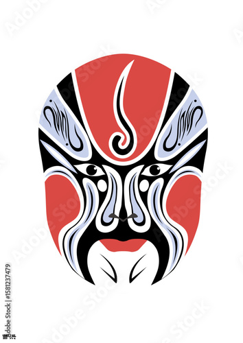 Chinese Peking Opera Mask Illustration, Traditional Beijing Opera Face Art, Cultural Vector Design