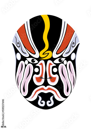 Chinese Peking Opera Mask Illustration, Traditional Beijing Opera Face Art, Cultural Vector Design