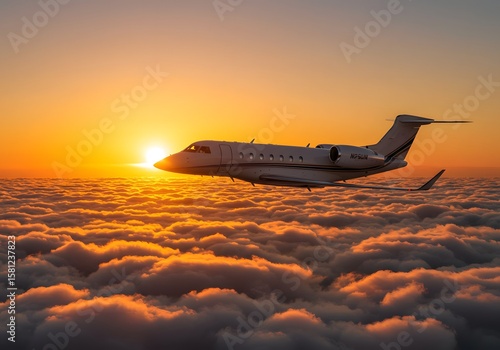 Wallpaper Mural Private Jet Flying Over Clouds at Sunrise Luxury Travel, Aviation, Golden Hour, Aerial View. Torontodigital.ca