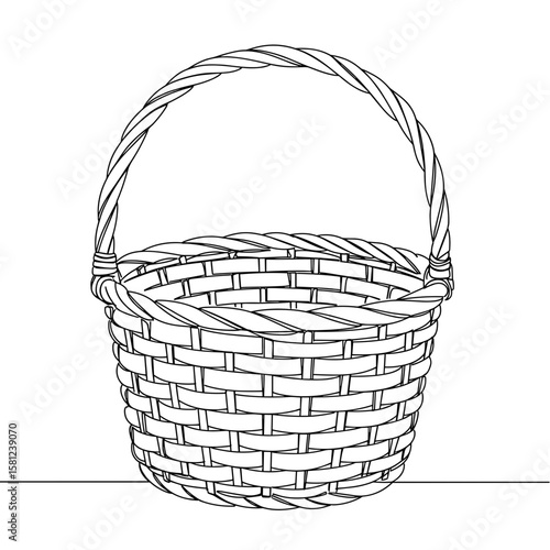 Wicker harvest basket outlined on transparent background  