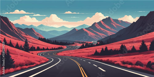 Scenic journey on an asphalt road through the snow-capped mountains of Argentina under a vast sky