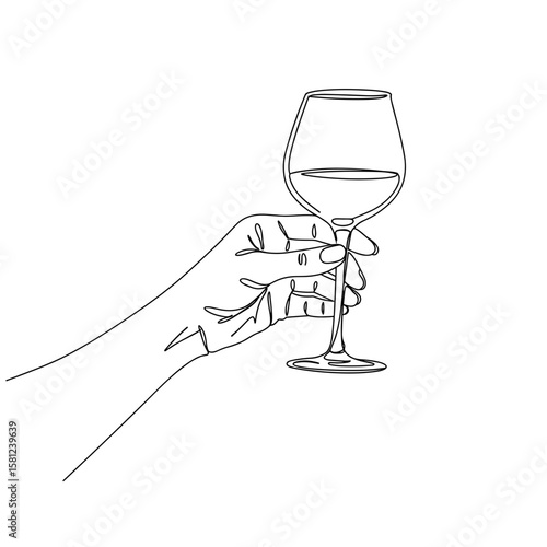 Hand holding wine glass by its stem on transparent background  