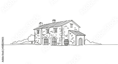 Charming winery outline drawing isolated on transparent background  