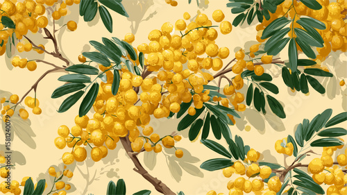 vector drawing sea buckthorn branch .Generative AI