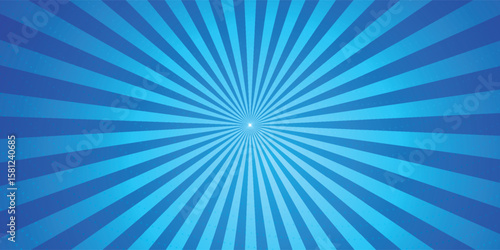 Comic background. Pop art texture. Starburst cartoon style. Anime design with explosion effect for print. Fun dot pattern. Blue backdrop with halftone gradient.