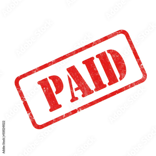 Bold Red Distressed Paid Stamp, Authentic Graphic on Transparent Background.