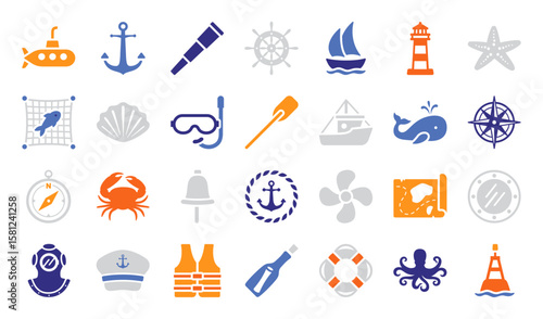 A set of nautical themed icons
