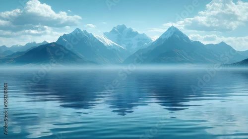 Wallpaper Mural Majestic mountains rise above tranquil blue water under a clear sky filled with clouds Torontodigital.ca