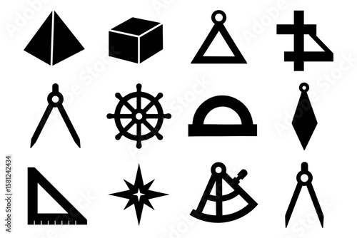 Geometric navigation symbols in black silhouette style