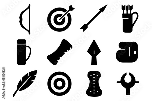Archery and outdoor equipment silhouettes for adventure enthusiasts