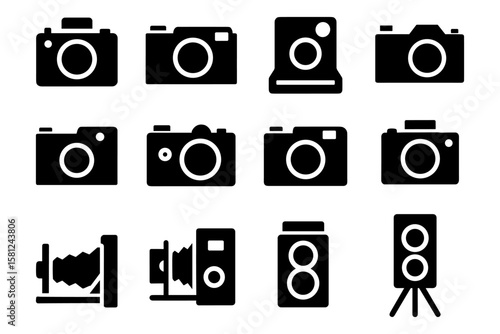 Vintage and modern camera icons collection for creative media design