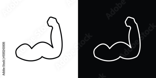 Strong arm icon. Black illustration isolated for graphic and web design.