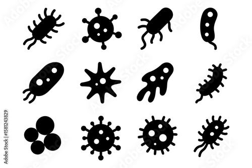 Silhouette collection of microorganisms and bacteria illustrations