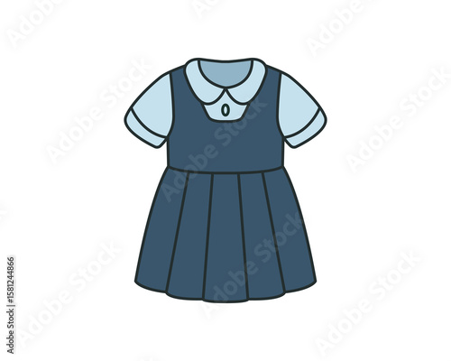 School uniform dress short sleeve top with pleated skirt classic student clothing for classroom back to school themes. Vector illustration.