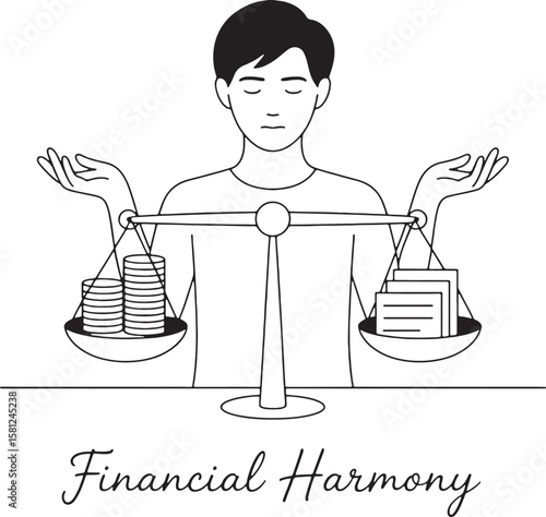 Person balancing coins and papers on a scale balance money