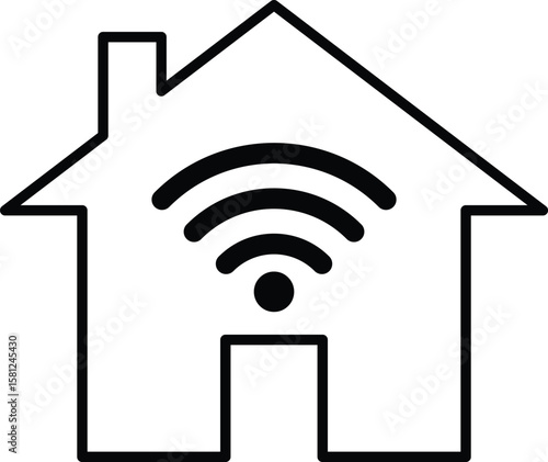 Outline of a house with a wi fi symbol inside representing a smart home or connected living isolated on white background. EPS-10.