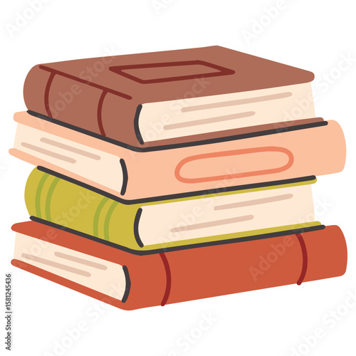 Stack of hardcover books in neutral tones. Represents learning, education, research, reading habits, and literary culture for school or academic context